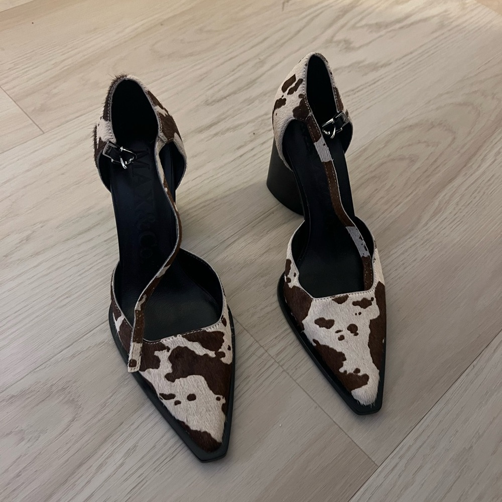 Max Mara Chic Real Leather Cow Print Pointed Toe Heels